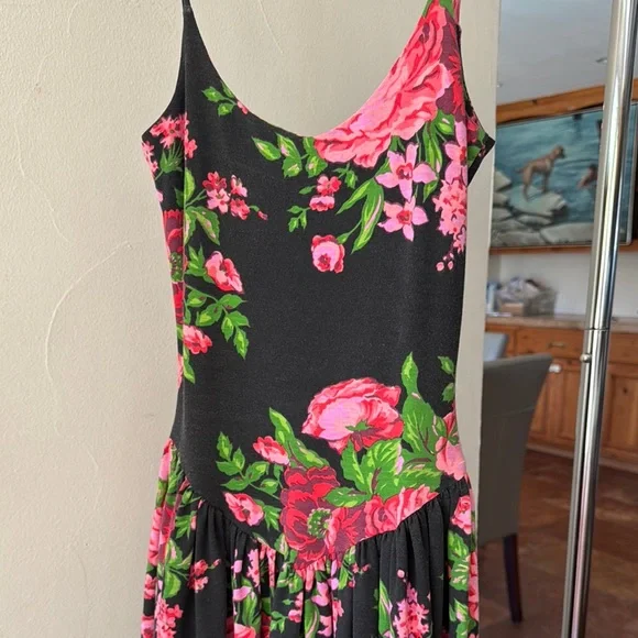 Betsey Johnson Black and Pink Floral Maxi Dress - Picture 3 of 9
